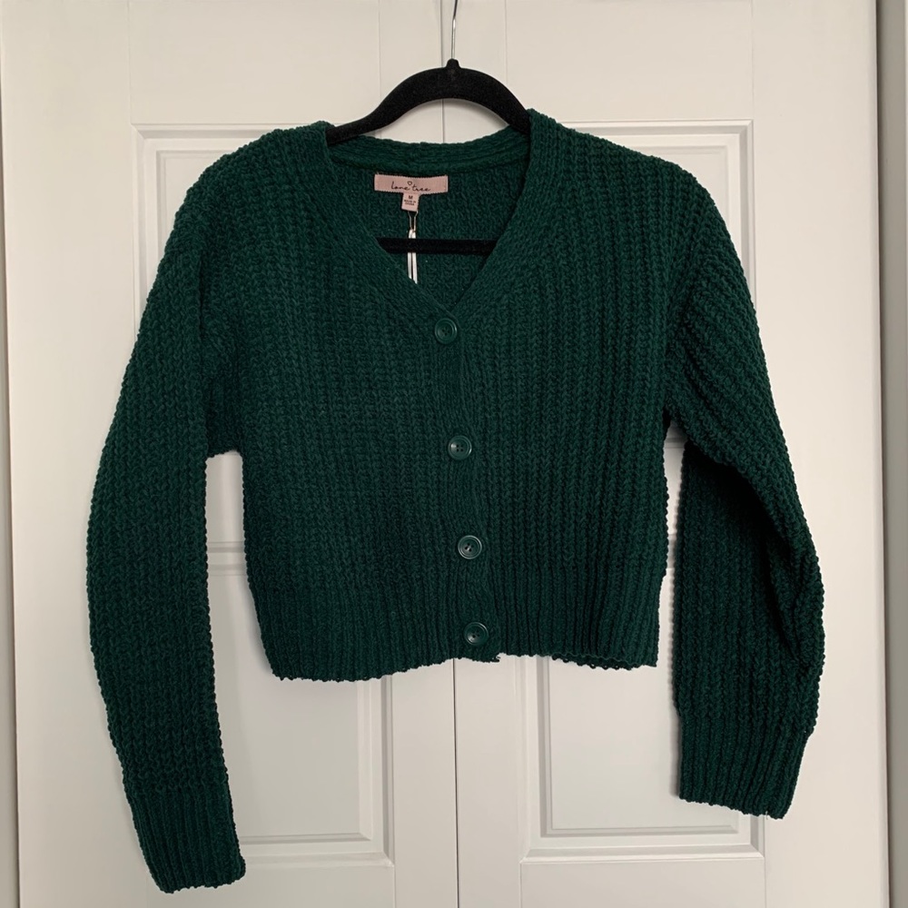 Green cropped sweater cardigan